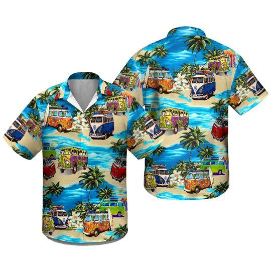 Bus Hawaiian Shirt/ Vacation Car Hawaiian Shirt Gift For Your Girlfriend Boyfriend Gift For Love Gift For Friend Best Valentine Present Holiday Gift