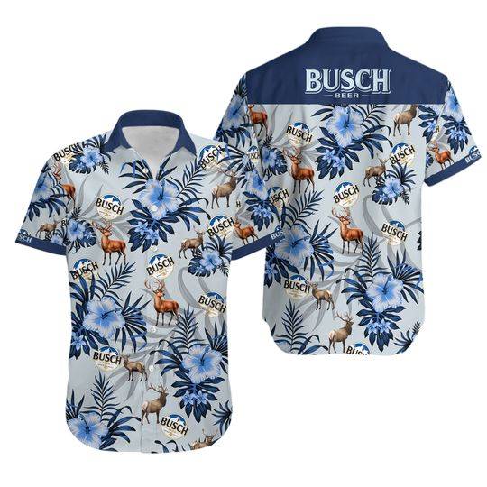 Light Beer Deer & Blue Flower Unisex Hawaiian Shirt Gift For Your Girlfriend Boyfriend Gift For Love Gift For Friend Best Valentine Present Holiday Gift