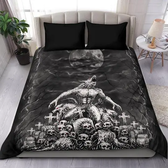 Skull Skeleton Werewolf Demon Bedding Set Gift For Your Girlfriend Boyfriend Gift For Love Gift For Friend Best Valentine Present Holiday Gift