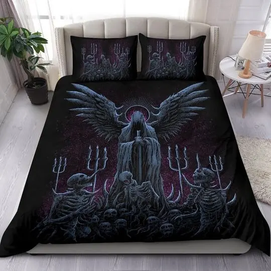 Skull Skeleton Gothic Hooded Wing Demon Sword Bedding Set Gift For Your Girlfriend Boyfriend Gift For Love Gift For Friend Best Valentine Present Holiday Gift