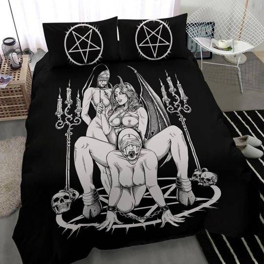 Skull Satanic Pentagram Thorn Candle Satanic Cross Erotic Possession Bedding Set Gift For Your Girlfriend Boyfriend