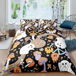 Retro cute ghost and smiley 90s Halloween Bedding Set Gift For Your Girlfriend Boyfriend Gift For Love Gift For Friend Best Valentine Present Holiday Gift