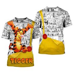 Tigger Button Overalls Patterns Disney Cartoon Outfits Unisex Casual T-shirts Meaningful Gift For Family Gift For Boyfriend Valentine Gift