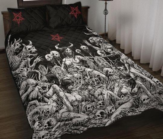 Skull Satanic Pentagram Demon Nymphomania And Loving It Quilt 3 Bedding Set Gift For Your Girlfriend Boyfriend Gift For Love Gift For Friend Best Valentine Present Holiday Gift