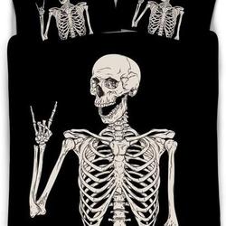Rock and Roll Skeleton Halloween Bedding Set Gift For Your Girlfriend Boyfriend Gift For Love Gift For Friend Best Valentine Present Holiday Gift