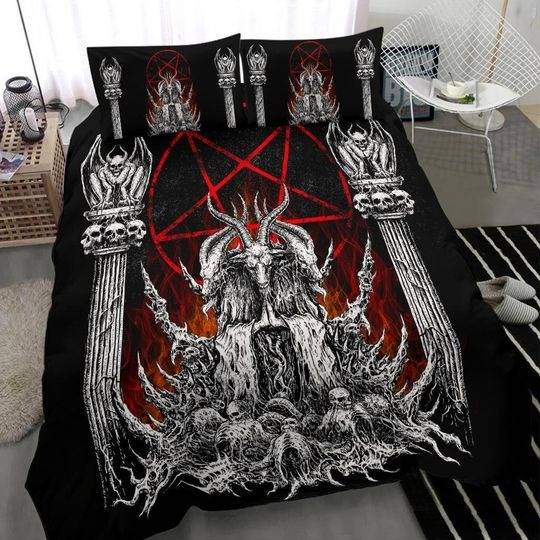 Skull Satanic Goat Satanic Pentagram Flame Bedding Set Gift For Your Girlfriend Boyfriend Gift For Love Gift For Friend Best Valentine Present Holiday Gift