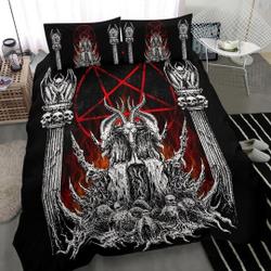 Skull Satanic Goat Satanic Pentagram Flame Bedding Set Gift For Your Girlfriend Boyfriend Gift For Love Gift For Friend Best Valentine Present Holiday Gift