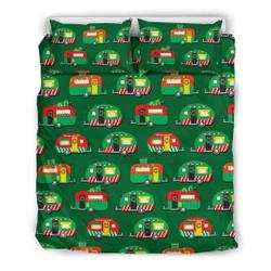 Camper Camping Christmas Pattern On Green Christmas Bedding SetsGift For Your Girlfriend Boyfriend Gift For Love Gift For Friend Best Valentine Present Holiday Gift