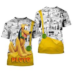 Pluto Dog Button Overalls Patterns Disney Cartoon Outfits Unisex Casual T-shirts Meaningful Gift For Family Gift For Boyfriend Valentine Gift