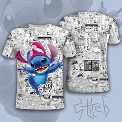 Cute Stitch Comic Pattern Disney Cartoon Outfits Unisex Casual T-shirts Meaningful Gift For Family Gift For Boyfriend Valentine Gift