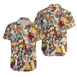 Calvin And Hobbes Summer Hawaiian Shirt/ Cartoon Summer Hawaiian Shirt Gift For Your Girlfriend Boyfriend Gift For Love Gift For Friend Best Valentine Present Holiday Gift