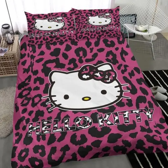 Cartoon Hello Kitty Leopard Bedding Set Gift For Your Girlfriend Boyfriend Gift For Love Gift For Friend Best Valentine Present Holiday Gift