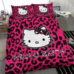 Cartoon Hello Kitty Leopard Print Bedding Set Gift For Your Girlfriend Boyfriend Gift For Love Gift For Friend Best Valentine Present Holiday Gift