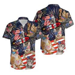 Cat Independence Day Firework Hawaiian Shirt Gift For Your Girlfriend Boyfriend Gift For Love Gift For Friend Best Valentine Present Holiday Gift