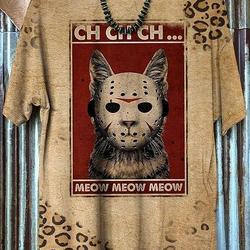 Cat Meow Vintage Scary Halloween Print 3D T-shirt Meaningful Gift For Family Gift For Boyfriend Valentine Gift
