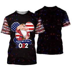 Grumpy Dwarf 4th July American Flag Patterns Disney Cartoon Outfits Unisex Casual T-shirts Meaningful Gift For Family Gift For Boyfriend Valentine Gift