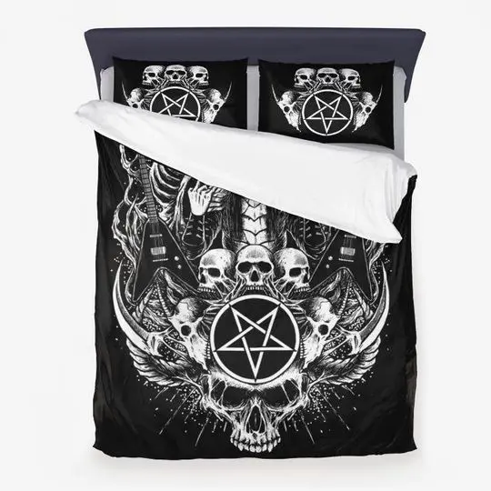 Skull Inverted Pentagram Guitar Bedding Set Gift For Your Girlfriend Boyfriend Gift For Love Gift For Friend Best Valentine Present Holiday Gift