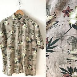 Vintage Tan Floral Airplane Print Hawaiian Shirt Gift For Your Girlfriend Boyfriend Gift For Love Gift For Friend Best Valentine Present Holiday Gift