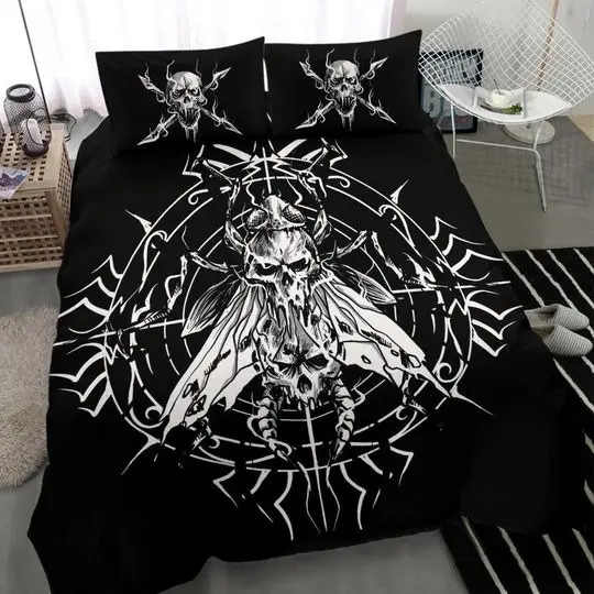 Skull Gothic Evil Fly Bedding Set Gift For Your Girlfriend Boyfriend Gift For Love Gift For Friend Best Valentine Present Holiday Gift