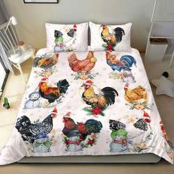 Chicken Christmas Pattern On White Christmas Bedding SetsGift For Your Girlfriend Boyfriend Gift For Love Gift For Friend Best Valentine Present Holiday Gift