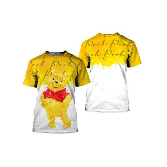 Winnie The Pooh Yellow Watercolor Glitter Disney 3D Tshirt Meaningful Gift For Family Gift For Boyfriend Valentine Gift