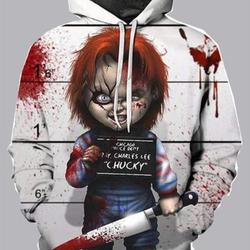 3D White Digital Horror doll Printed Hooded Sweatshirt