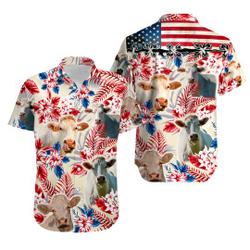 Charolais Cattle Lovers American Flag Hawaiian Shirt Gift For Your Girlfriend Boyfriend Gift For Love Gift For Friend Best Valentine Present Holiday Gift