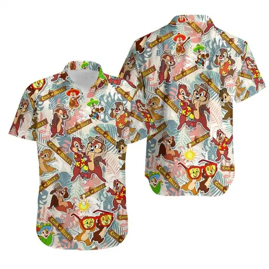 Chip And Dale Disney Hawaiian Summer Tropical Print Vacation Button Down Shirt Gift For Your Girlfriend Boyfriend Gift For Love Gift For Friend Best Valentine Present Holiday Gift
