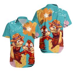 Chip n Dale Green Orange Brown Patterns Disney Hawaiian Shirt Gift For Your Girlfriend Boyfriend Gift For Love Gift For Friend Best Valentine Present Holiday Gift