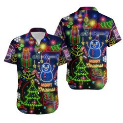 Christmas Bright Neon Lighting Hawaiian Shirt Gift For Your Girlfriend Boyfriend Gift For Love Gift For Friend Best Valentine Present Holiday Gift