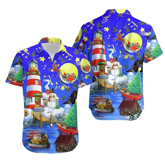 Christmas Lighthouse Hawaiian Shirt Gift For Your Girlfriend Boyfriend Gift For Love Gift For Friend Best Valentine Present Holiday Gift