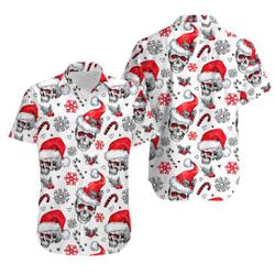 Christmas Skulls With Candy Canes White Version Christmas Hawaiian Shirt Gift For Your Girlfriend Boyfriend Gift For Love Gift For Friend Best Valentine Present Holiday Gift