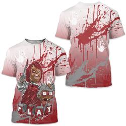 Chucky Chuckie Kills Halloween Red Flint 13s Gifts Matching 3D T-Shirt Meaningful Gift For Family Gift For Boyfriend Valentine Gift