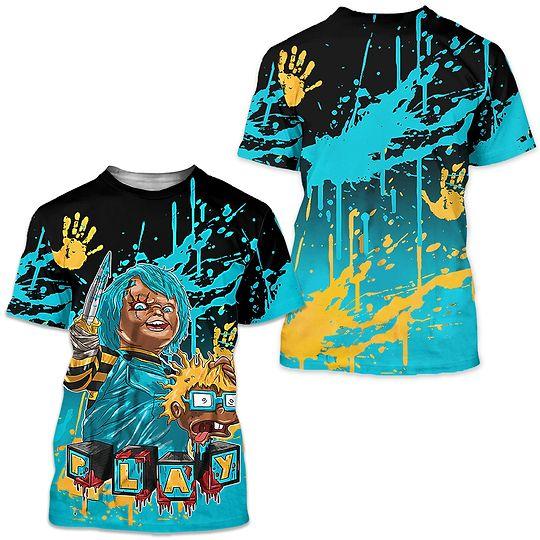 Chucky Chuckie Kills Sneaker Shirt Match 2023 Retro Aqua 5s Tee, Jordan 5 Aqua 3D T-Shirt Meaningful Gift For Family Gift For Boyfriend Valentine Gift