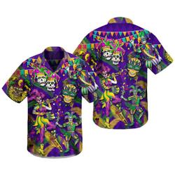 Clown Skull Happy Mardi Gras Pattern On Purple Hawaii Shirt Gift For Your Girlfriend Boyfriend Gift For Love Gift For Friend Best Valentine Present Holiday Gift