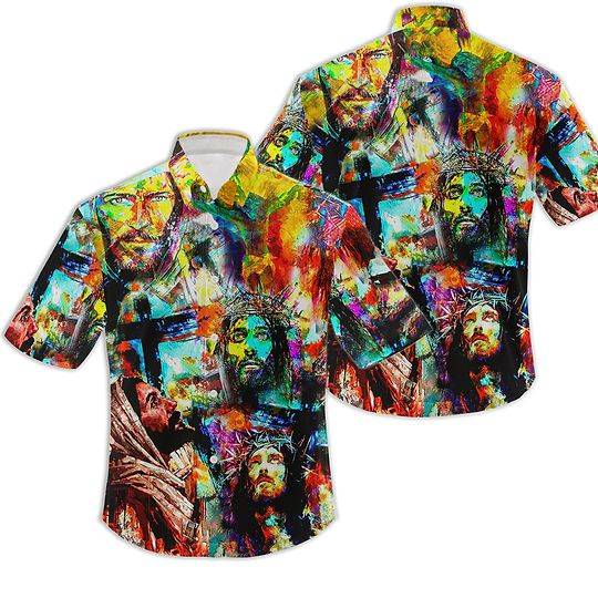Colorful Jesus Paint Hawaiian Shirt Gift For Your Girlfriend Boyfriend Gift For Love Gift For Friend Best Valentine Present Holiday Gift