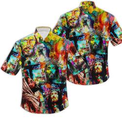 Colorful Jesus Paint Hawaiian Shirt Gift For Your Girlfriend Boyfriend Gift For Love Gift For Friend Best Valentine Present Holiday Gift