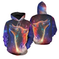Flaming Galaxy Wolf 3D Hoodie