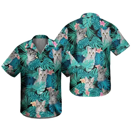 Custom Photo Cat Tropical Hawaiian Shirt Gift For Your Girlfriend Boyfriend Gift For Love Gift For Friend Best Valentine Present Holiday Gift
