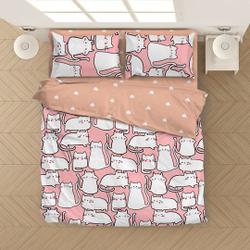 Cute Cat Pink Duvet Cover Set Gift For Your Girlfriend Boyfriend Gift For Love Gift For Friend Best Valentine Present Holiday Gift