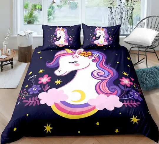 Girls Queen Bedding Sets UnicornGift For Your Girlfriend Boyfriend Gift For Love Gift For Friend Best Valentine Present Holiday Gift