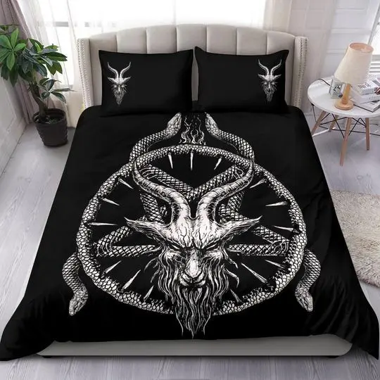 Skull Satanic Demon Goat Satanic Serpent Pentagram Bedding Set Gift For Your Girlfriend Boyfriend Gift For Love Gift For Friend Best Valentine Present Holiday Gift