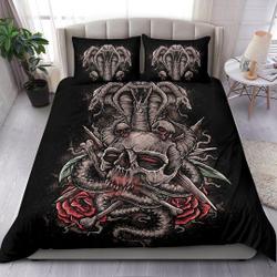 Skull Rose Serpent 3 Piece Duvet Set-Skull Bedding Set Gift For Your Girlfriend Boyfriend Gift For Love Gift For Friend Best Valentine Present Holiday Gift