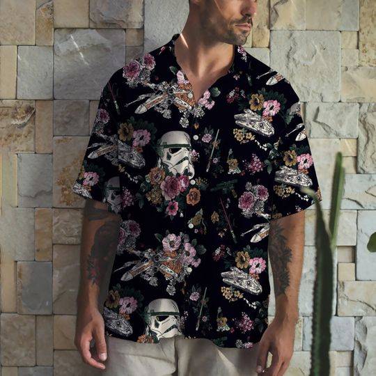 3D Tropical Floral Stormtrooper Button Shirt Tropical Hawaiian Shirt Gift For Your Girlfriend Boyfriend Gift For Love Gift For Friend Best Valentine Present Holiday Gift