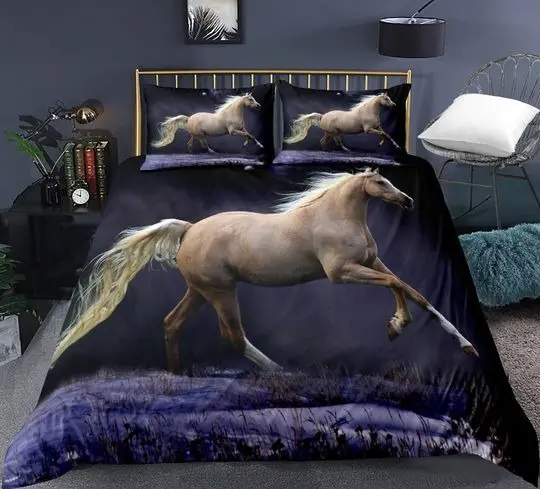 Horse Bedding Set Boys Teens 3D Wild Animal Pattern Comforter Cover Western Farmhouse Theme Cowboys Duvet Cover Full Size Africa Wild Horses
