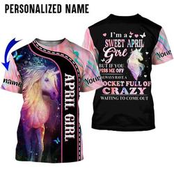 Unicorn, horse, Personalized Name April Girl 3D All Over Printed Tshirt Meaningful Gift For Family Gift For Boyfriend Valentine Gift