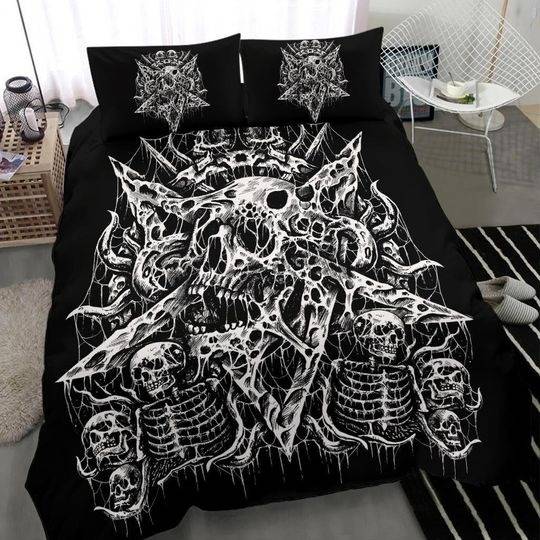Skull Skeleton Satanic Pentagram Bedding Set Gift For Your Girlfriend Boyfriend Gift For Love Gift For Friend Best Valentine Present Holiday Gift
