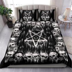 Satanic Skull Melting Inverted Pentagram  Bedding Set Gift For Your Girlfriend Boyfriend Gift For Love Gift For Friend Best Valentine Present Holiday Gift