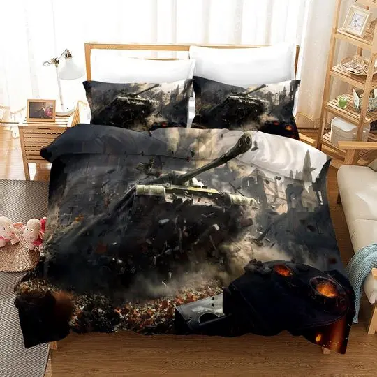 Military Tank Theme 3D Print Bedding Set Gift For Your Girlfriend Boyfriend Gift For Love Gift For Friend Best Valentine Present Holiday Gift