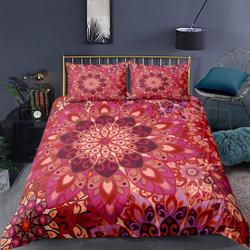 Red Lotus Floral Mandala Boho Duvet Cover King/Queen/Twin Bedding Set Gift For Your Girlfriend Boyfriend Gift For Love Gift For Friend Best Valentine Present Holiday Gift